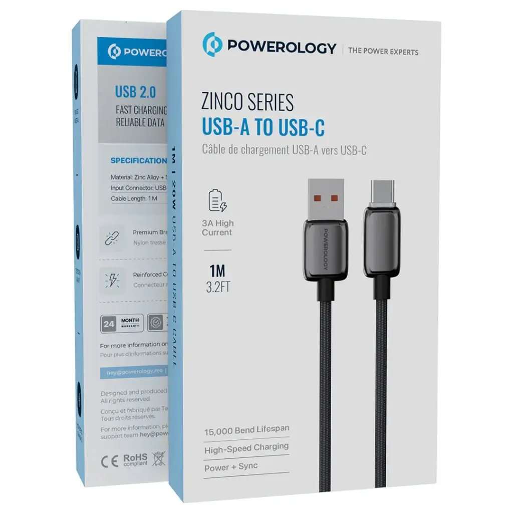 Powerology 15W Zinc Alloy + 48 Braiding USB-A to Type-C Cable - Linkphones Center